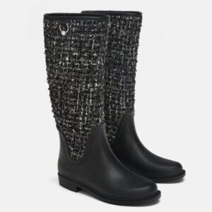 Zara Black and White Tweed Rain Boots Women’s Size 9